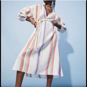 New LemLem H&M White Striped Kaftan‎ Lyocell Midi Dress Size Medium